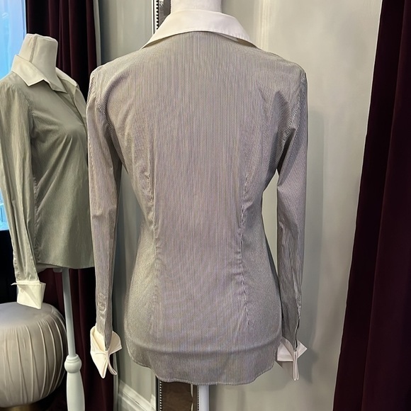 Theory Striped White Collar French Cuff Button Down Size Medium - Picture 5 of 11